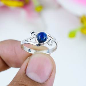 Anillo de boda de Plata de Ley 925 para mujer, moda Vintage, lapislázuli Natural, piedra preciosa, diseñador, cabujón, bisel, ajuste, fiestas - Product Image 2