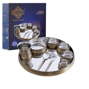IndianArtVilla Diseño curvo de acabado antiguo martillado de latón de acero puro-Juego de cena de 9 piezas, vajilla y vajilla para uso diario - Product Image 6