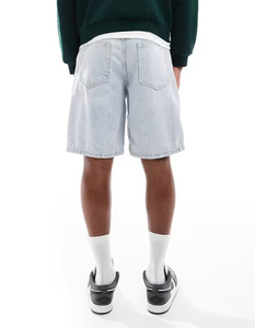 Venta al por mayor High Street Solid Summer Hip Hop Ripped Hole Denim Pantalones cortos de hombre Black Punk Wash Baggy Vintage Raw Edge Casual Denim - Product Image 2