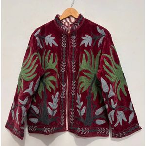 Autumn/<b>Winter</b> Suzani Velvet Embroidery Reversible Bomber Jacket Ladies Custom Logo <b>Quilted</b> Mandarin Collar Full Sleeve Short - Product Image 5