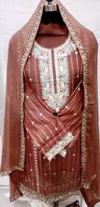 Trajes de moda india sin costuras de diseñador moderno para mujer Organza bordada a mano para fiestas de estilo tradicional - Product Image 2