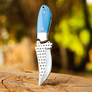 Couteau de chasse tendance avec manche bleu, lame fixe pleine soie, couteau de survie en plein air avec étui en cuir, multifonctionnel - Product Image 5
