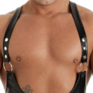 Harnais en similicuir Caleb pour homme, noir, faux cuir, poitrine ouverte, harnais de clubwear, veste - Product Image 3