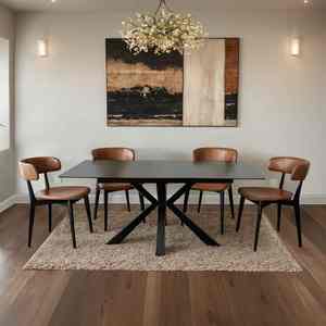 Mesa de comedor extensible RAM INDUSTRIE N55 con mecanismo y cajones, estilo moderno en color negro. - Product Image 6