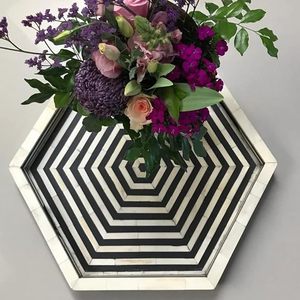 Plateau de service en incrustation d'os décoratif Bone Art Floral Design Bone Inlay Plateau de service fait à la main pour une table basse élégante à bas prix - Product Image 2