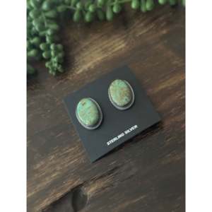 Larry Kaye Kingman Turquoise & Sterling <b>Silver</b> <b>Stud</b> Earrings Bezel Setting Post Earrings for Gift - Product Image 4
