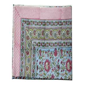 Mantel Rectangular de Algodón y Lino 100% con Estampado Floral Hecho a Mano en India, Multicolor, 60*90 Pulgadas, para Uso Doméstico y Hotelero - Product Image 1