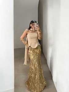 Vestido de Noche de Lentejuelas de Alta Calidad, Corte Sirena, Manga Larga, Vestido Formal de Fiesta, Color Borgoña, Crema, Azul Marino, Tallas 36 38 40 42 - Product Image 5