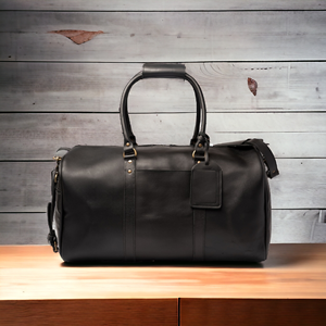 Leather Weekender Duffel Bag Black Zipper Closure Travel Luggage Durable Style - Product Image 5