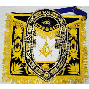 MASONIC GRAND LODGE PAST MASTER TABLIER COLLIER DE CHAÎNE AVEC COLLIER DE CHAÎNE DE QUALITÉ SUPÉRIEURE Tablier de loge bleu royal de haute qualité - Product Image 1