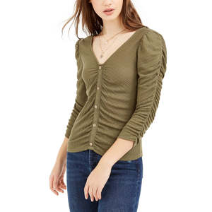 Top Ruched Floreale Ricamato Crave Fame Junior Verde Taglia S - Lino Lavorato a Maglia Chiffon per Feste Autunnali con Volant - Product Image 1