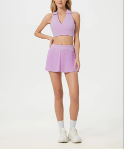 ชุดเทนนิสผู้หญิง ระบายอากาศได้ดี เนื้อผ้านุ่มสบายผิว เหมาะสำหรับออกกำลังกายและกีฬากลางแจ้ง กระโปรงพีคเคิลบอล ชุดแพเดิล รับสกรีนโลโก้ ลายพิมพ์จีบ - Product Image 5