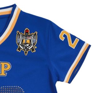 Sigma Gamma Rho SGRho Greek Sorority Royal Blue Camiseta de fútbol 100% Malla de poliéster Bordado Team Logos Front Back Shoulders - Product Image 3