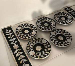 <span class=keywords><strong>Seashell</strong></span> khay acrylic với mẹ của Ngọc Trai xử lý sáu Platter Coaster trang trí khay gỗ Coaster Set - Product Image 3