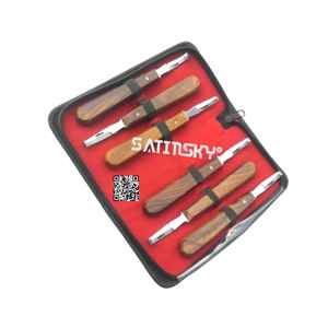 Cuchillos de pezuña de herrador Manual, 6 uds., cuchillo de caballo veterinario equino con Kit de bolsa de cuero, acero inoxidable, certificado CE - Product Image 1