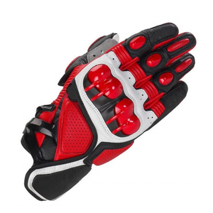 Guantes de Motociclismo Rojos y Negros, Guantes de Cuero para Motociclismo con Protección Completa para los Dedos, Transpirables, con Protección para los Nudillos, para Motocicleta y Ciclismo - Product Image 1