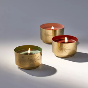 Gold metallic candle <b>jar</b> with a faceted diamond pattern and <b>matching</b> lid. at wholesale price - Product Image 5