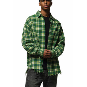 Camisa de Franela a Cuadros Verde para Hombre, Estilo Urbano, Holgada, con Botones, Manga Larga - Product Image 2