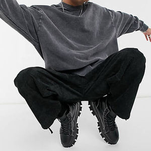 Nouveau Vintage lavé solide grande taille hommes sweats à capuche col montant pull personnalisé col rond sweat Applique Technique - Product Image 4