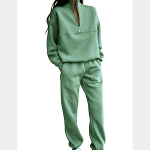 Tracksuit Manufacturer Wholesale Sweatsuit <b>Set</b> Sportswear Fleece <b>Jogger</b> <b>Sets</b> <b>Women</b> Custom Half Zip Hoodie and Harem Pants <b>Set</b> - Product Image 1