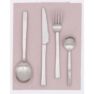 Fourchette couteau à dîner en acier inoxydable réutilisable créatif pour hôtel, manche rectangulaire plat, ensemble cuillère et fourchette argentés - Product Image 1