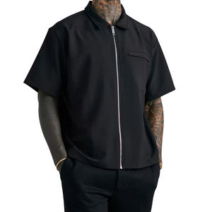 เสื้อยืดออกกำลังกายทรงโอเวอร์ไซส์แบบซิปสำหรับผู้ชาย แขนสั้น ระบายอากาศได้ดี เหมาะสำหรับออกกำลังกายในยิม ชุดออกกำลังกายลำลองสำหรับฤดูร้อน ผ้าถักคุณภาพสูง - Product Image 4