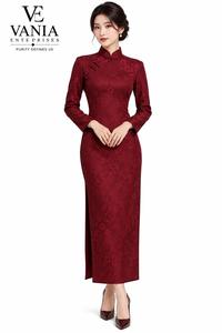 Nuevo Cheongsam Qipao Chino de Manga Larga, Vestido Largo Elegante con Bordado Jacquard para Mujer, Ropa para Banquete o Boda - Product Image 4