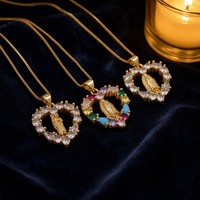 Collier pendentif cœur Vierge Marie plaqué or 18 carats avec zirconiums multicolores, bijoux religieux pour femmes
