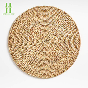 Unique Natural Rattan Chargers Plates Rattan <b>Placemat</b> Round for <b>Dining</b> <b>Table</b> Wedding <b>Table</b> Decoration OEM Made In Vietnam - Product Image 4
