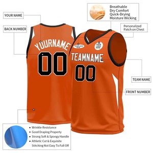 Custom Orange Basketball Jersey V-Neck Sleeveless Sublimated Print Team Name Number Personalized Unisex Adult Sport Wear - Product Image 3