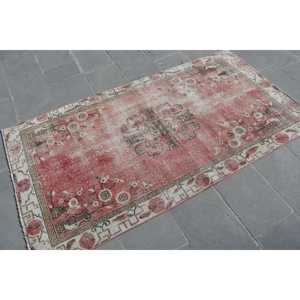 Tapis vintage 3,5 x 6,6 pieds, tapis d'inspiration turque, tapis oriental rouge et blanc - Product Image 2