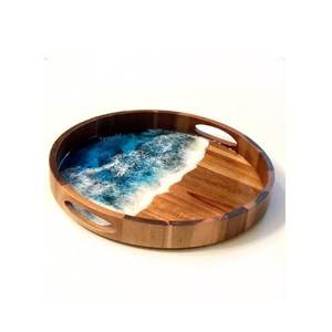 Bandeja de servicio de madera redonda de primera calidad, manijas duraderas hechas a mano, multiusos para alimentos, bebidas, desayuno, diseño moderno, venta de calidad de exportación - Product Image 1