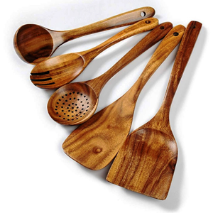 Juego de 5 Utensilios de Cocina y Servidor de Ensaladas de Madera, Cucharas Tipo Spurtle, Hechos a Mano, Ecológicos, Modernos, para Fiestas, Utensilios de Cocina CRESCENT CRAFTS - Product Image 2