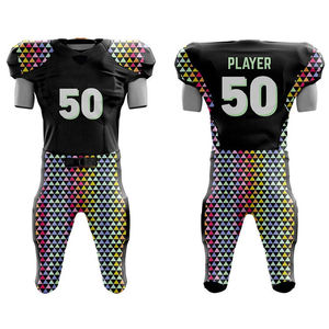Ensemble de maillots de football américain personnalisés pour hommes, col en V, manches courtes, imprimé géométrique, évacuation de l'humidité, ajusté, numéro de joueur 50 - Product Image 1