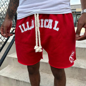 Pantalones Cortos Deportivos Casuales para Hombre, Estilo Vintage, con Cordón Ajustable, Lavado Ácido, Apliques Bordados, Cintura Media, 100% Algodón - Product Image 3