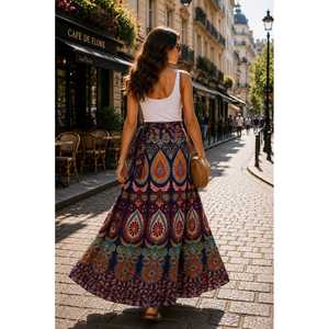 Jaipuri 100% Cotton Neptol Print <b>Wrap</b> <b>Around</b> <b>Skirt</b> Size up to XXL with Natural Waistline (CWS00020) - Product Image 1