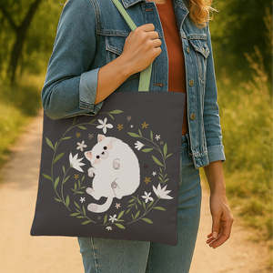 <b>Large</b> Capacity Cute Cat Solid <b>Canvas</b> Tote <b>Bag</b> Full Size Design Washable Luxury Eco Friendly Fashion Shopping <b>Bags</b> - Product Image 2