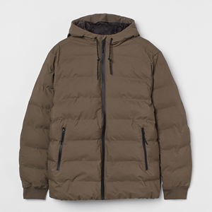 Chaqueta acolchada con capucha impermeable para hombre, Abrigo acolchado de lona con cuello levantado y logotipo frontal, Invierno 2025 - Product Image 6