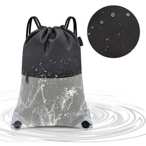 Sac à dos en polyester de qualité supérieure avec cordon de serrage, couleur noire, sac de sport de voyage en tissu avec logo personnalisé imprimé - Product Image 2