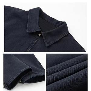 Chaqueta de invierno de lona lavada vintage desgastada para hombre, logotipo personalizado, cuello levantado, doble cremallera, 100% algodón, sarga, ajuste cuadrado, logotipo frontal - Product Image 5