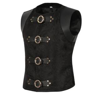 Chaleco de cuero para hombre sólido victoriano gótico Steampunk estilo de calle cierre de un solo botón - Product Image 2