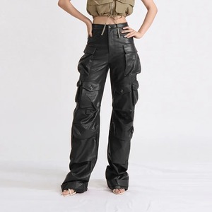 2025 New Fashion Versatile Casual <b>Loose</b> <b>Fitting</b> Multi Pocket Real Leather <b>Trousers</b> Streetwear Clothes - Product Image 1