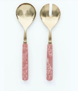 Service à salade en acier inoxydable 18/10 de style vintage, fourchette et cuillère polies en or, ustensiles de cuisine uniques pour la maison et l'hôtel - Product Image 2