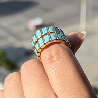 Bague en zircon turquoise pour femme, design élégant à bande ouverte, bijoux de mode boutique, stock disponible, vente en gros, approvisionnement en vrac