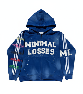 Sudadera con Capucha y Cremallera para Hombre, Estilo Profesional, con Pedrería y Bordado Desgastado, Calidad Superior, 100% Algodón, Cómoda y Adecuada - Product Image 1