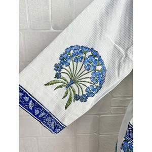 Hand-Printed Botanical Floral Kimono Pure Cotton Gaufr Perfect Summer Spa Bath Robe <b>Beach</b> Coverup Bloom Swimwear <b>Accessory</b> - Product Image 4