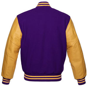 Mens purple and <b>Yellow</b> Hooded Varsity Jacket Contrast Sleeves Zipper Front Coated Custom Outerwear - Product Image 2
