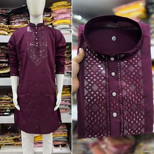Kurta pour homme de haute qualité en coton premium, traditionnel, lourd, en rayonne, réversible, respirant, pour les fêtes, vêtements ethniques, bouton fantaisie Patti - Product Image 5