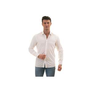 Chemise pour homme à manches longues coupe ajustée en carton uni blanc uni - Product Image 1