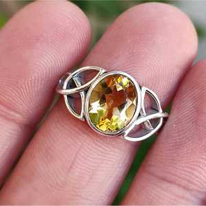 925 Sterling Silver Handmade Celtic Knot <b>Ring</b> with Citrine Unique Boho Gemstone Inlay Elegant <b>Statement</b> Piece for Women - Product Image 2